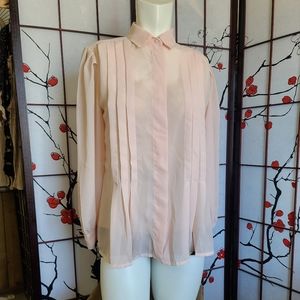 Vintage La Blouse Sheer Pleated Pastel Pink Blouse